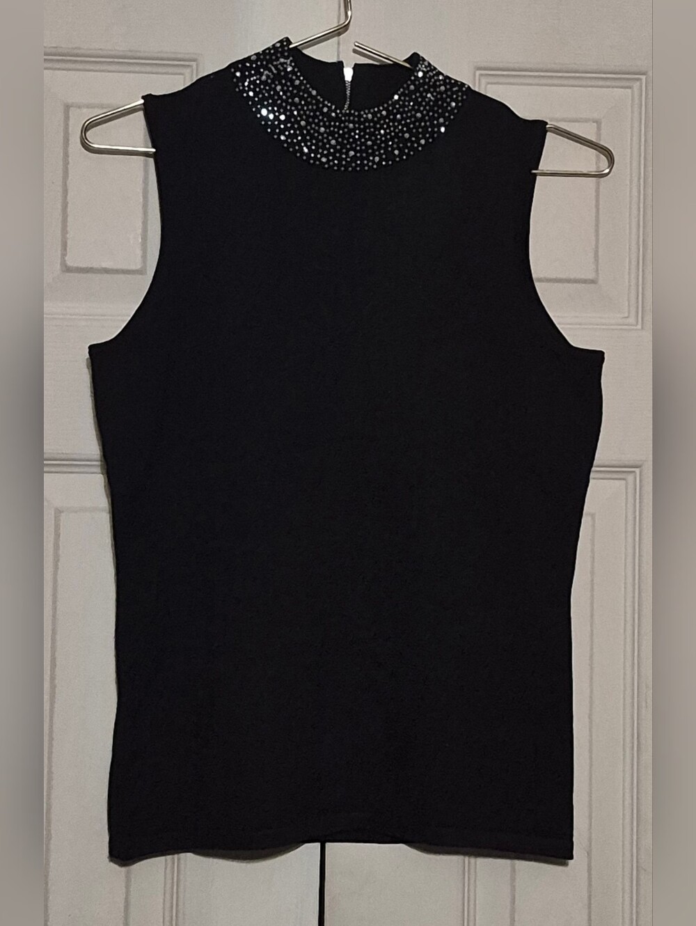 Premise Black Sleeveless Mock Neck Tank with Sparkling Collar